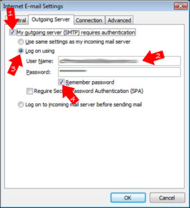 On the new window, click the ‘outgoing server’ tab